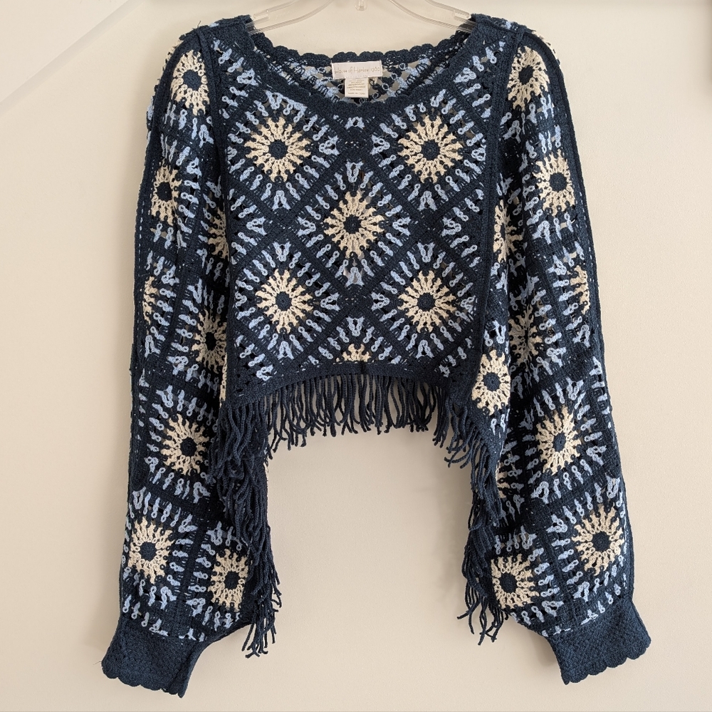 House Of Harlow Fringed Crochet Sweater